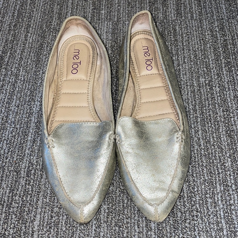 Pointy-Toe Silver Ballet Flats